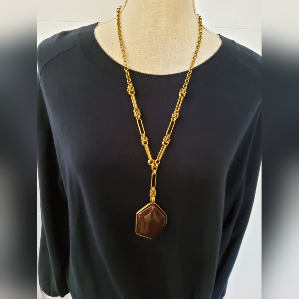 Chico's Gold Necklace with Brown Pendant